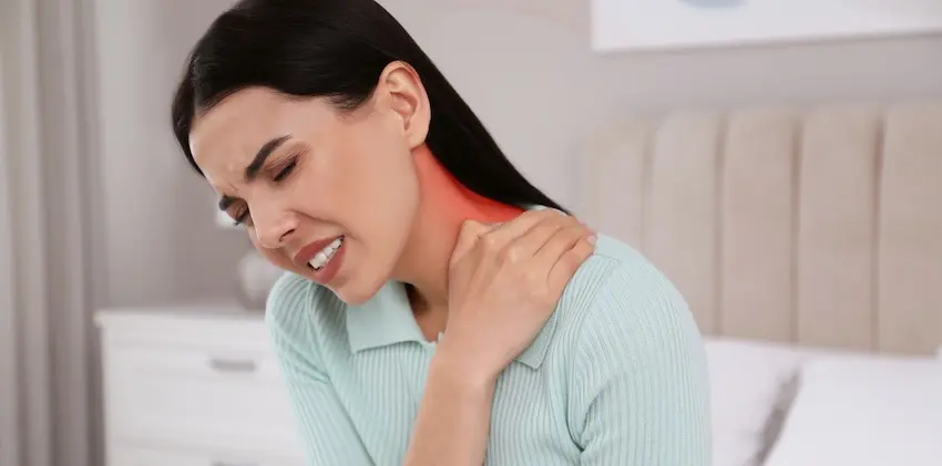 A woman is having delayed injury symptoms including severe neck pain appearing days after a motor vehicle collision.