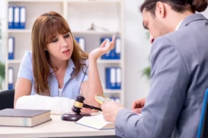 Image depicting a patient receiving legal advice for her burns and disfigurement injuries, with a focus on wound healing and restoring healthy skin.